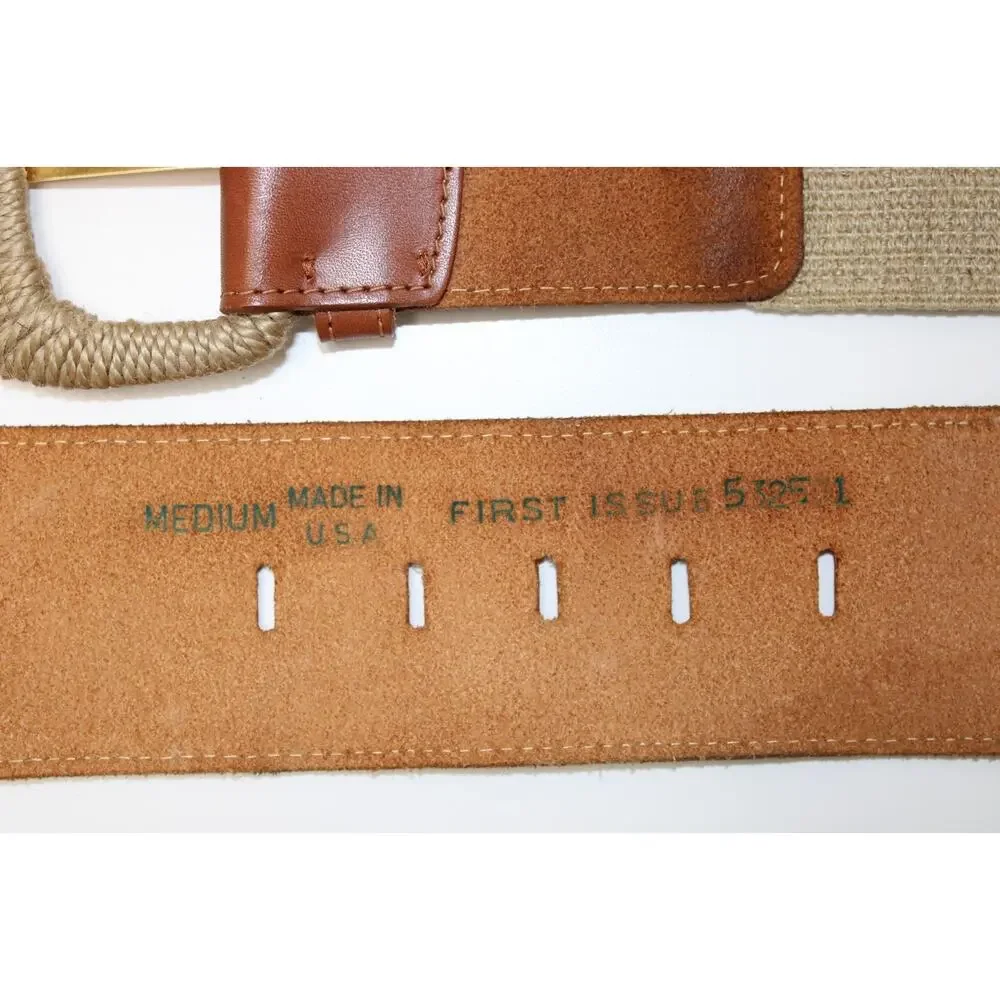 Vintage 90s First Issue USA Wide Stretch Belt Size M Brown Raffia Buckle Boho
